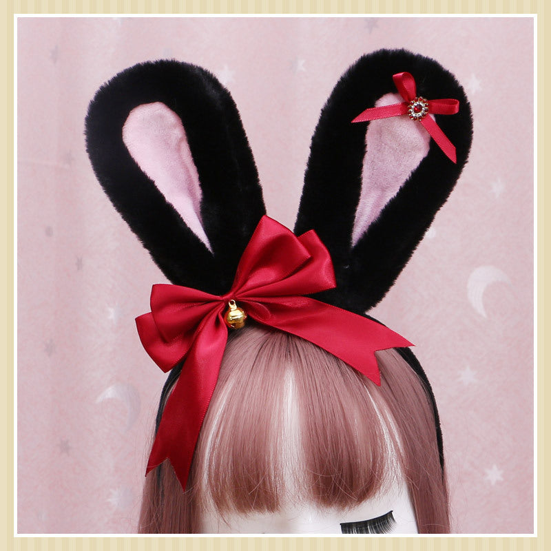 Lolita Animal Ears Accessories Diamond Bowknot Plush Rabbit Ears Headband
