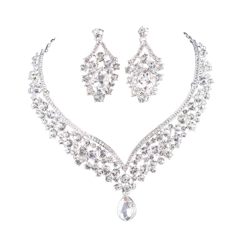 Three-piece Bridal Crown Headdress Baroque Hair Accessory Necklace Earrings