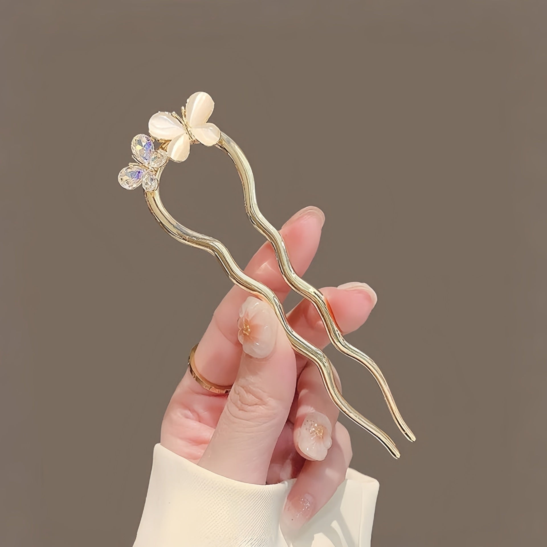 New Chinese Elegant Pearl Butterfly U-shaped Hair Pin Advanced Back Head Updo