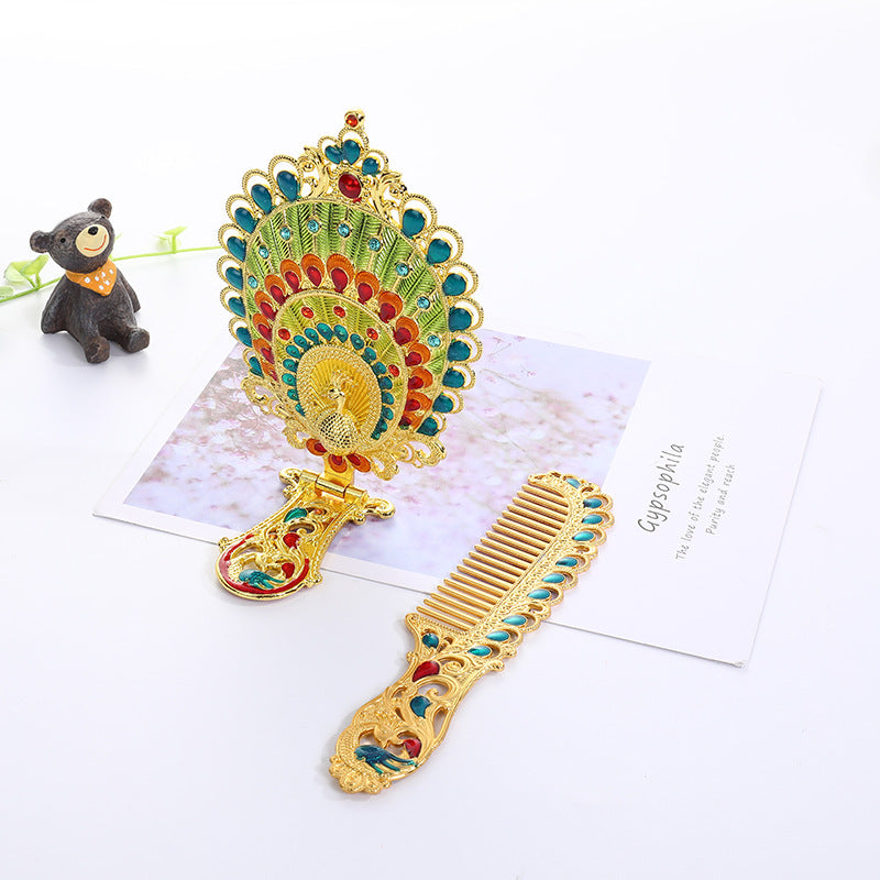 Portable Portable Folding Metal Handle Beauty Comb Mirror