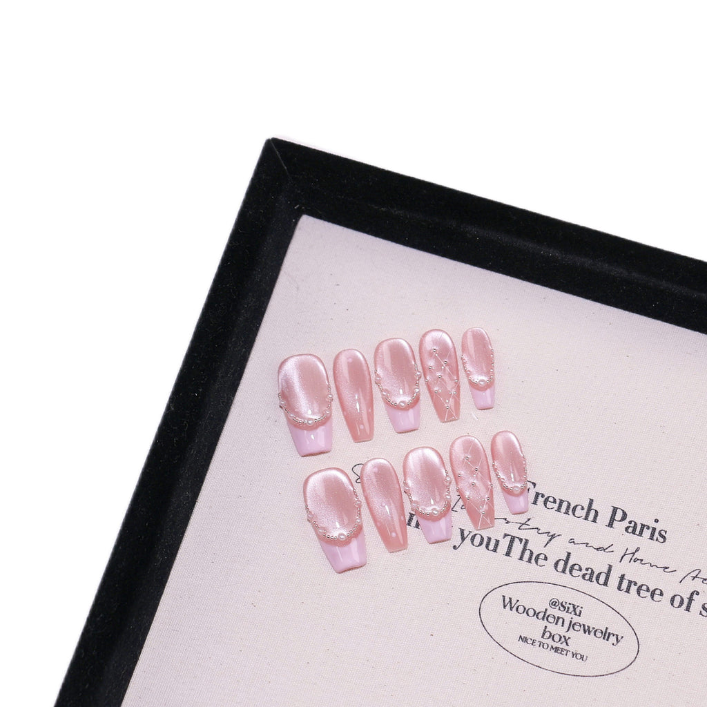 French Pearl Herringbone Cat Eye Detachable Nail Stickers