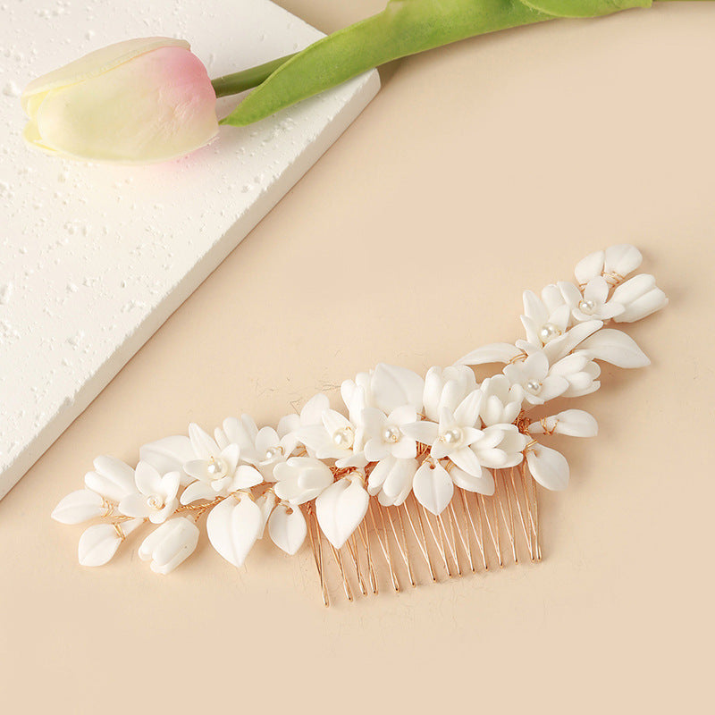 White Ceramic Flower Headwear For Women