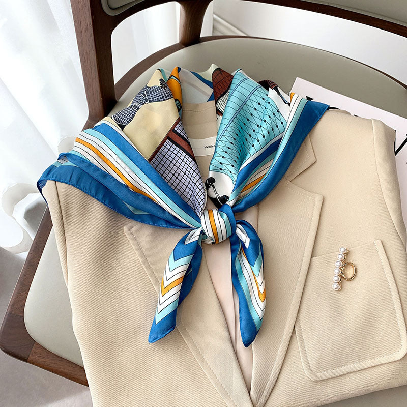 Spring And Summer New Silk-like Korean-style Printed Scarf Square Scarf Decorative Collarbone Scarf Hair Band Fashion Dual-use Arm Bag