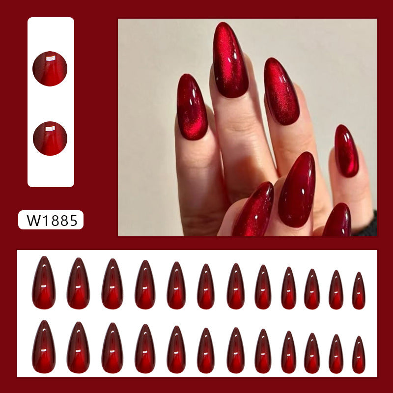 Wine Red Cat Eye Wear Nail Almond Nail Removable Nail Patch