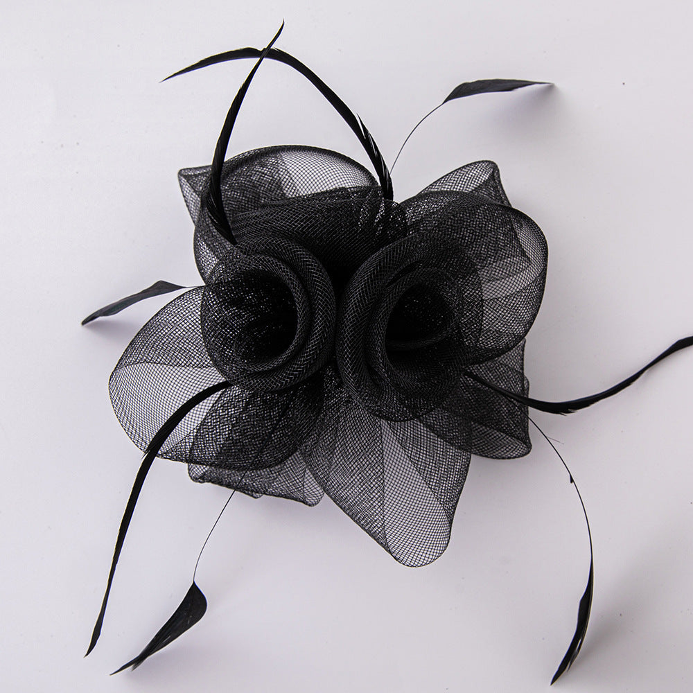 Feather Bride Hair Ornament Mesh Hat Combination Hairpin