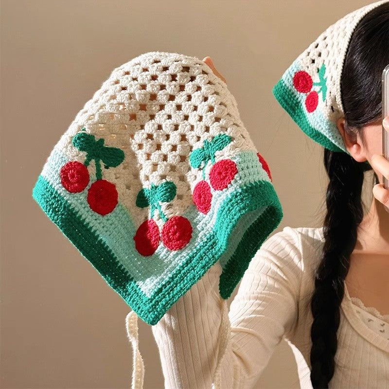 Cherry Knitted Triangular Binder Headscarf For Women