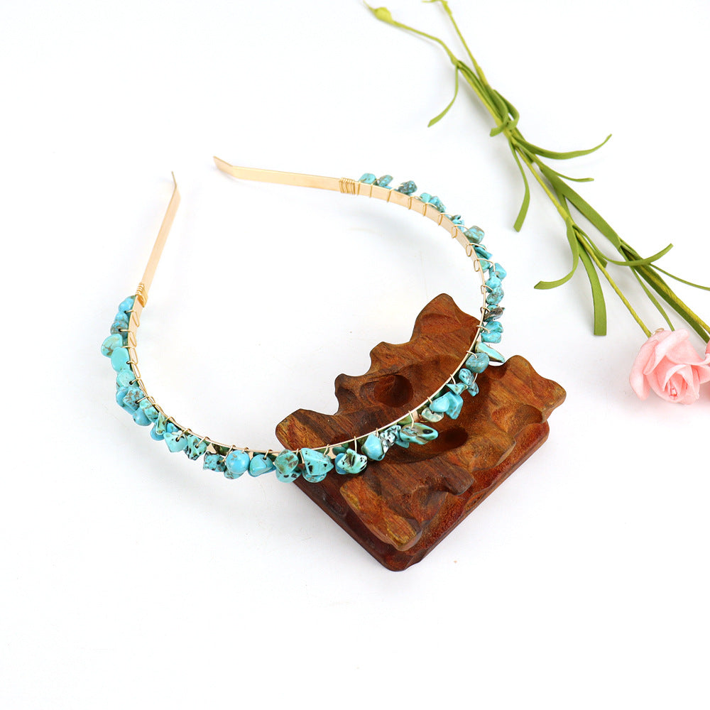 Winding Golden Double Row Natural Crystal Gravel Headband