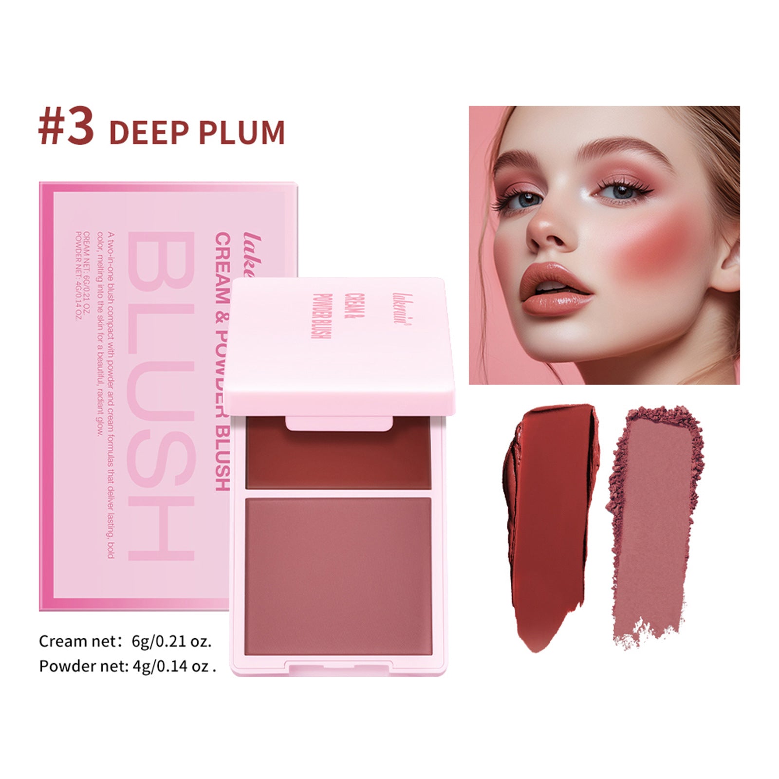 Lakerain Two-in-one Blusher Blush Powder Plate Not Easy To Smudge