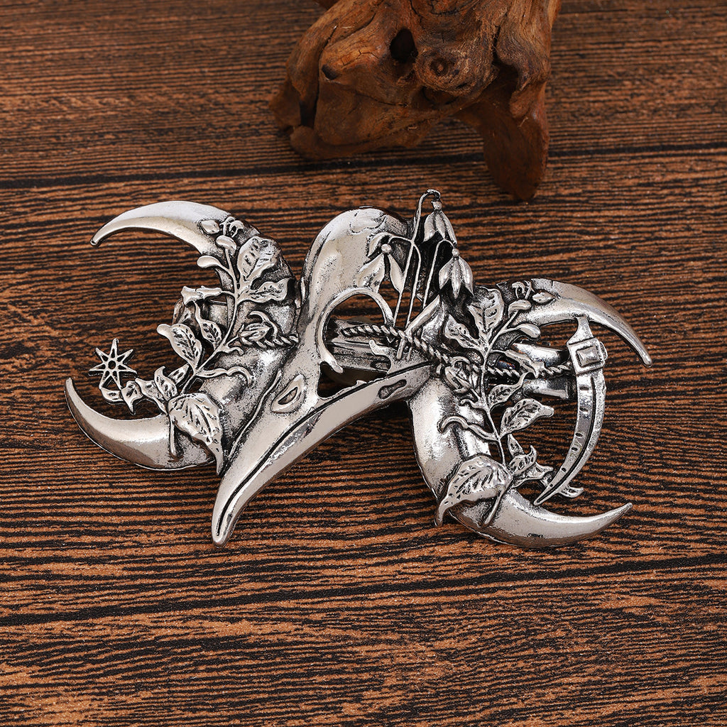 Retro Viking Leaf Moon Raven Hammer Hairpin