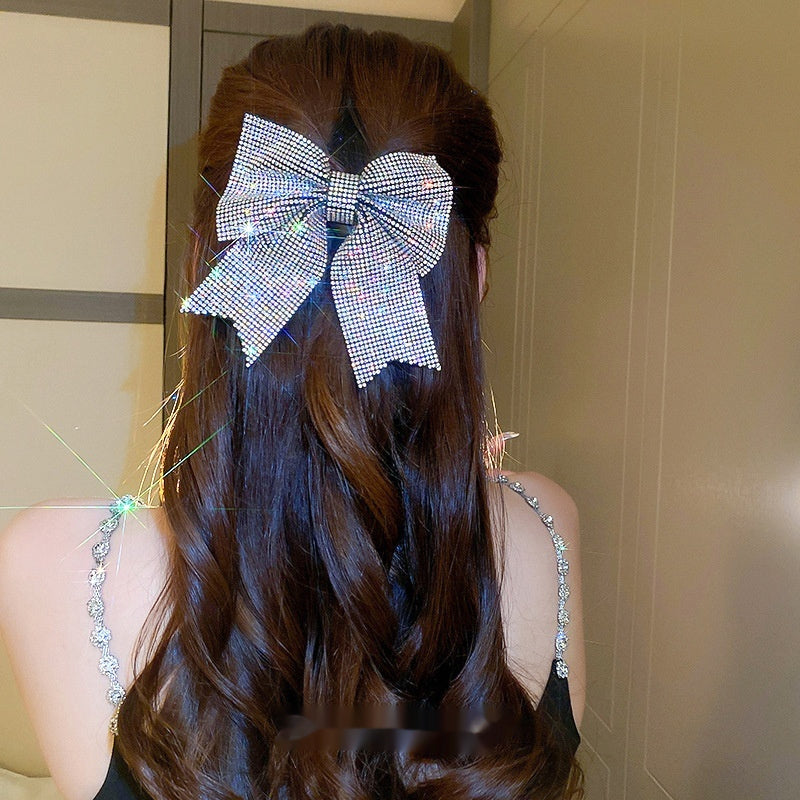 Super Fairy Full Diamond Bow Spring Clip Hairpin