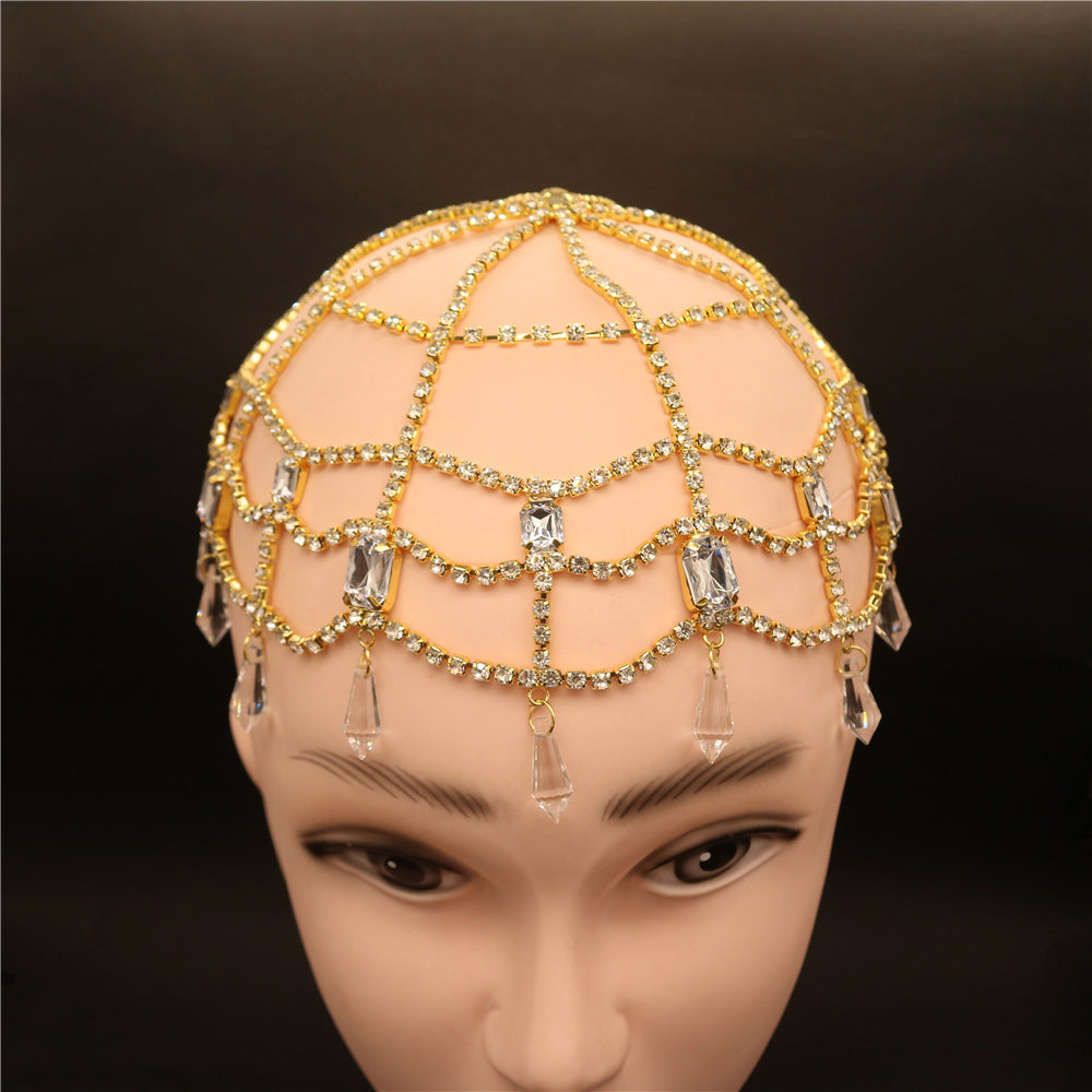 Luxury Rhinestone Fashion Vintage Square Rhinestone Hat Chain Headdress
