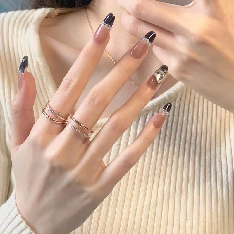 Wear Nail Milky White Gradient Crooked Peach Heart Nail Sticker