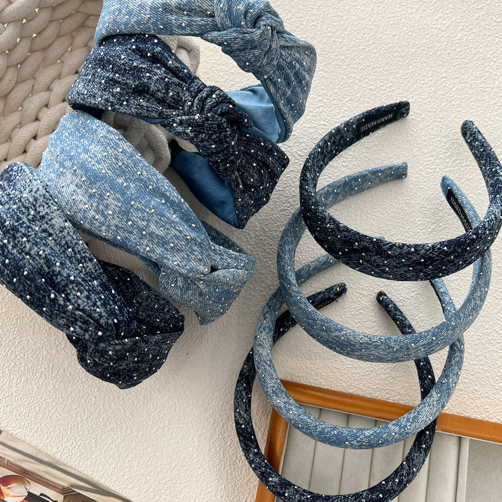 Starry Sky Fabric Denim High Skull Top Bangs Sponge Headband