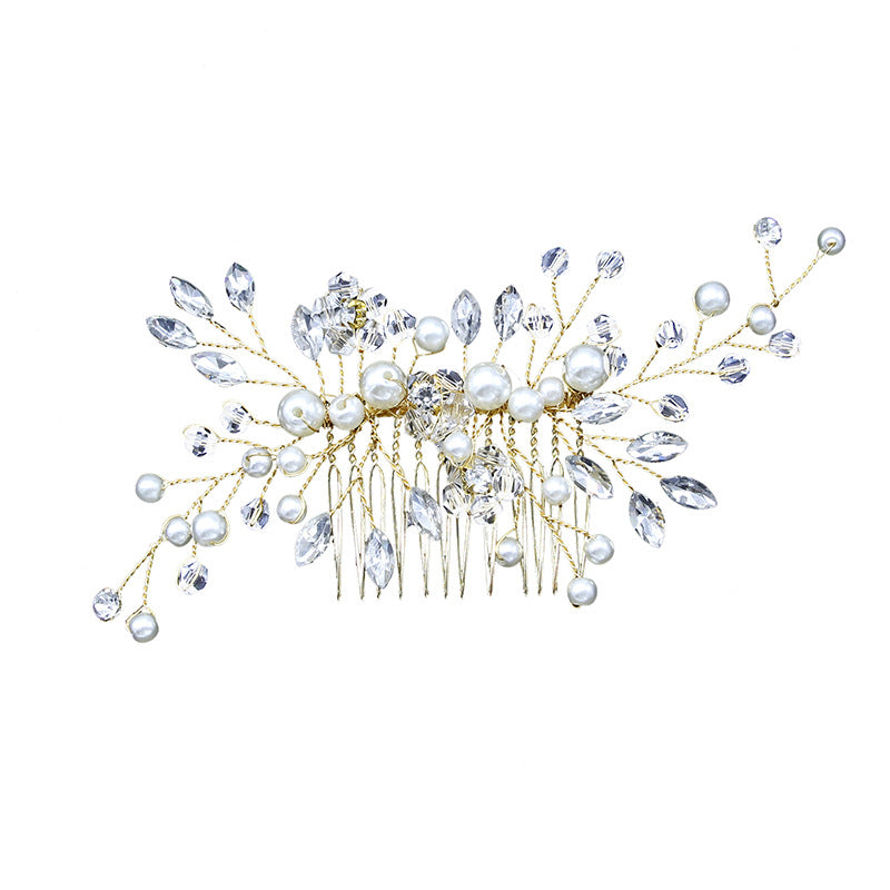 Gold And Silver Horse Eye Diamond Handmade Pearl Hair Comb Insert Comb
