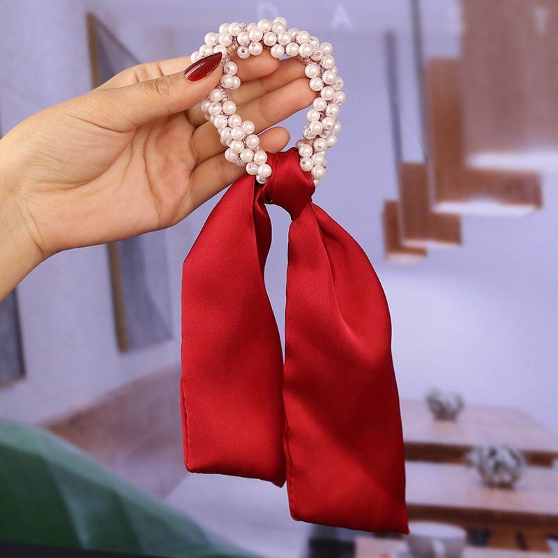 Pearl Streamer, Bowknot, Hair Rope, Retro Headdress, Female Tying Hair, Hair Accessories
