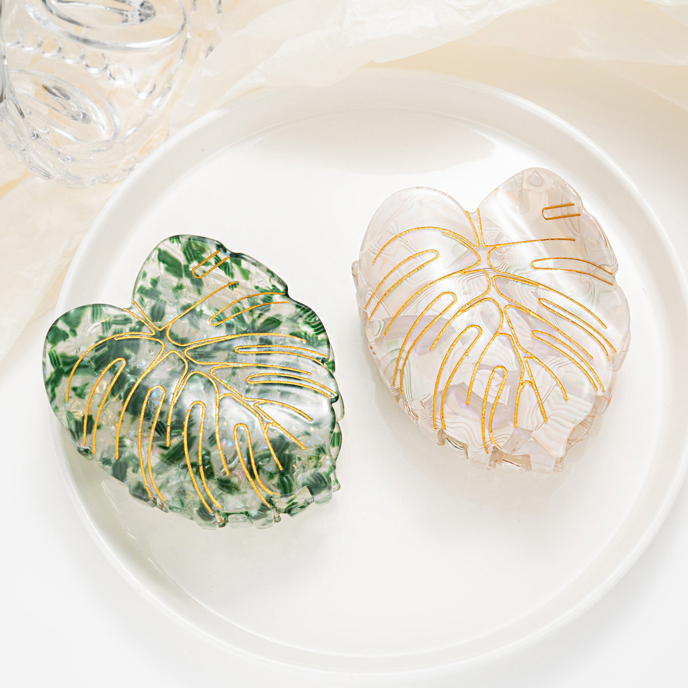 Simple Mori Style Printed Leaves Grip Versatile Hair Clip