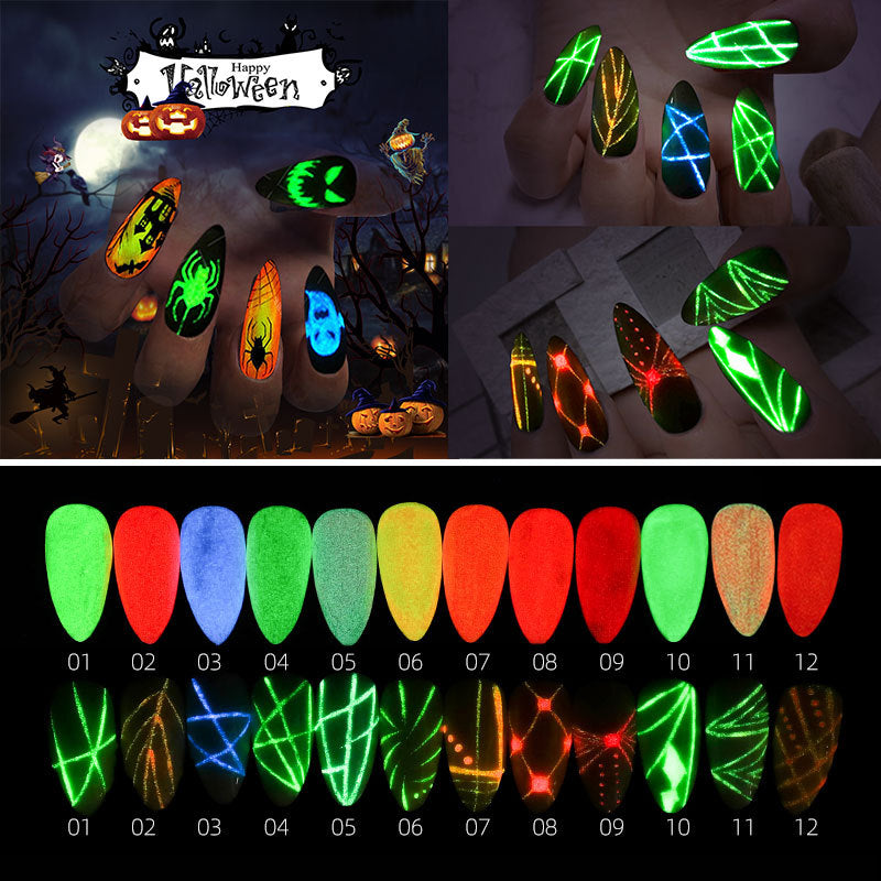 Glow In Dark 12 Color Set Phototherapy 3D Painted Glue Luminous Nail Polish