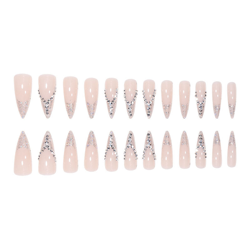 Bride French Diamond Fragments Fake Nail Sticker Long