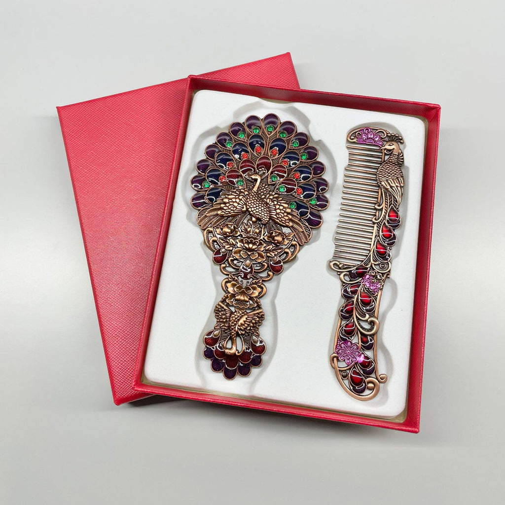 Metal Makeup Mirror Portable Comb Set