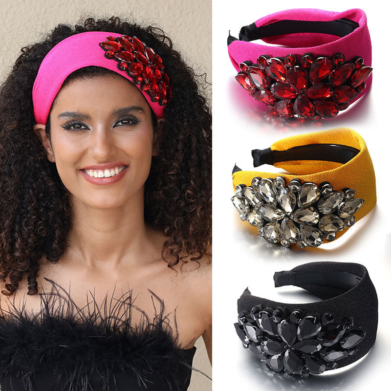 Design Solid Color Diamond-laid Headband Cross-border New Arrival Wide Edge Toothed Non-slip Face Wash Hair Band Headwear For Women