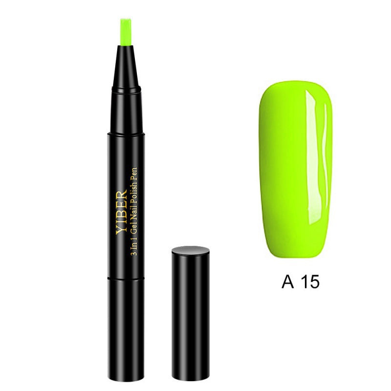 Yiber 5pcs Nail Polish Pen 3 In 1 One Step Glue Pen Multicolor