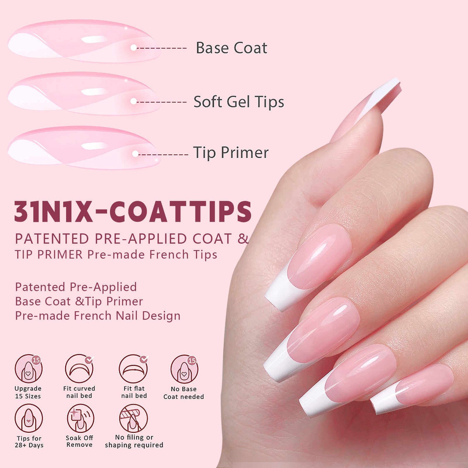 31N1X Coattips Non Marking Wearable Detachable French Style Nail Patch