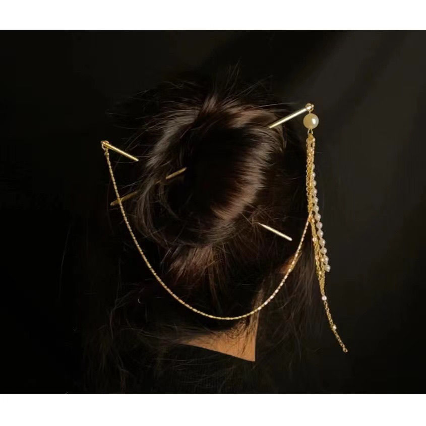 Double Hairpin Alloy Solid Color Hanfu Headdress Female