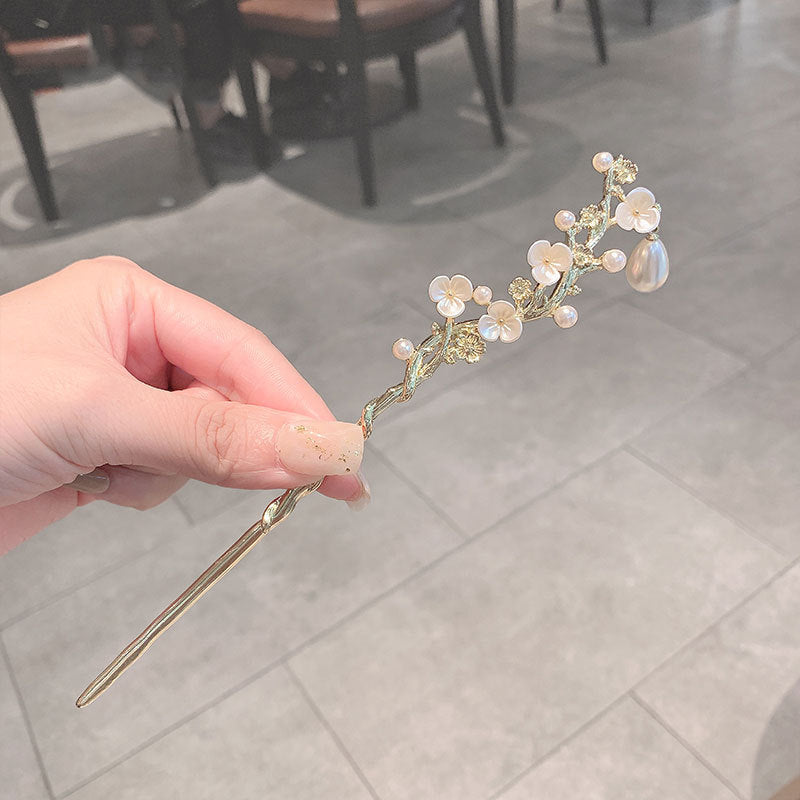 Camellia Hairpin Updo Ancient Style Han Chinese Clothing Elegant Pearl Step Shake Hair Clasp