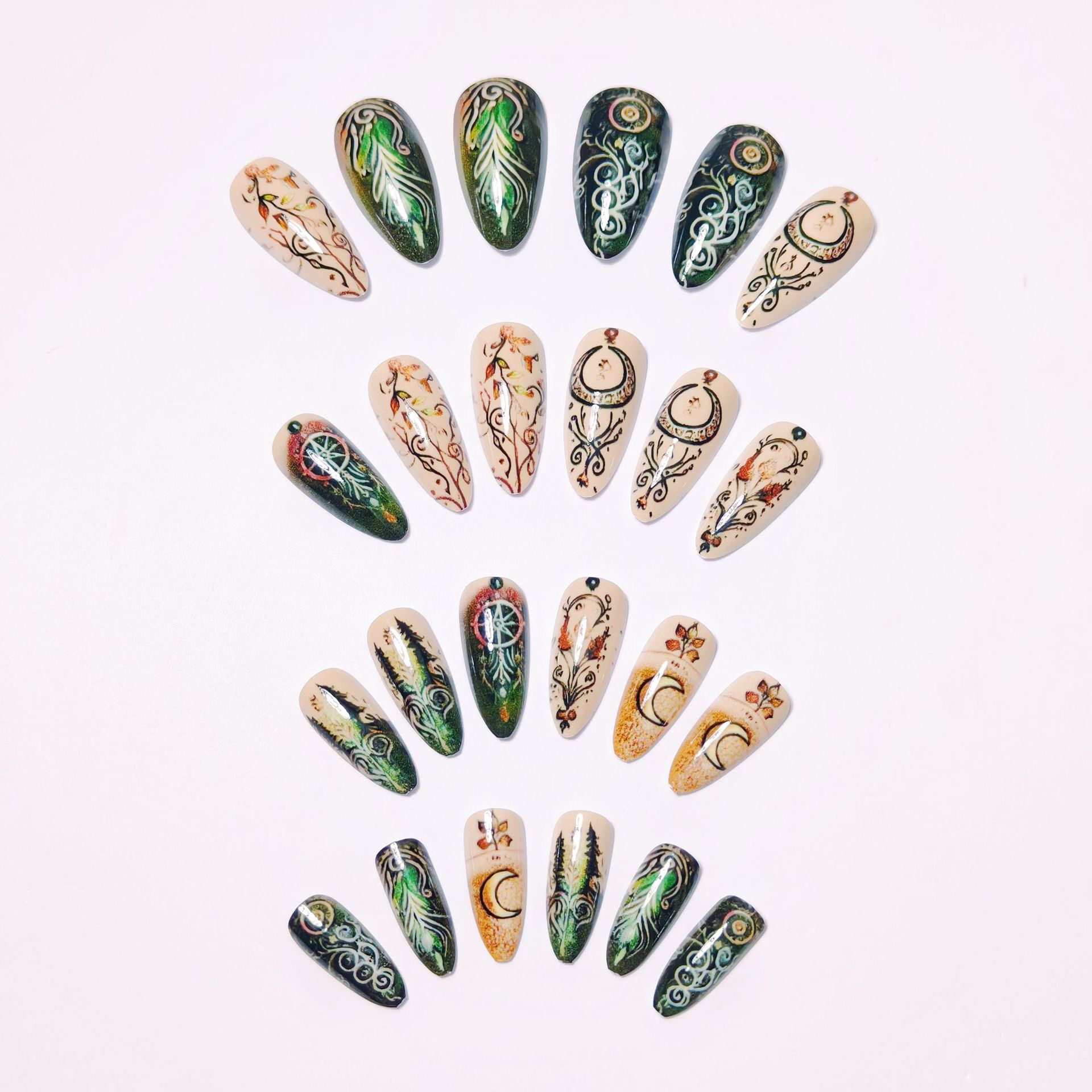 Retro Moon Leaves Nail Tips European And American Wear Nail Piece Middle Style