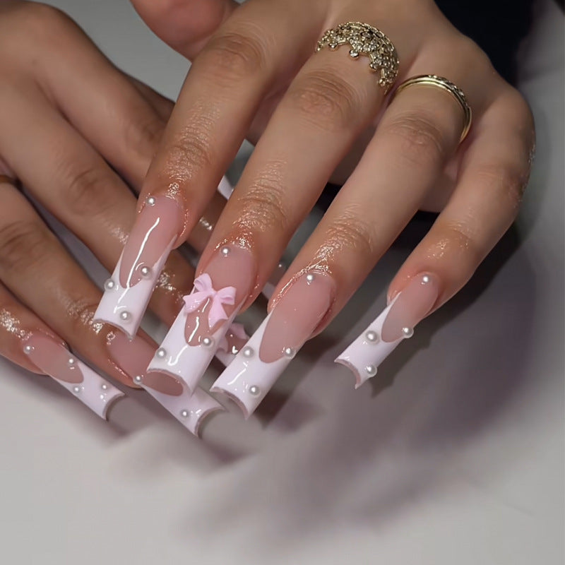 Rectangular Pearl Bow Nail Sticker Finished Product