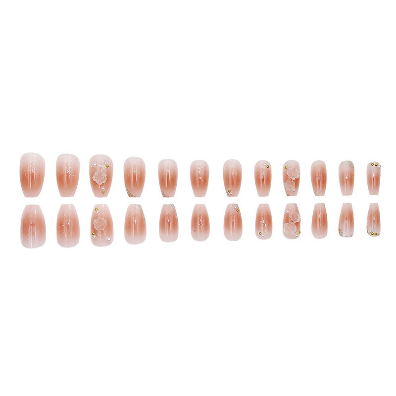 D356 Gentle Style Nail Tips Three-dimensional Camellia Blush Blooming