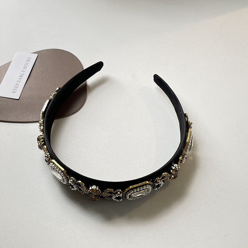 Fashion Pearl Inlaid Female Geometric Diamond Headband