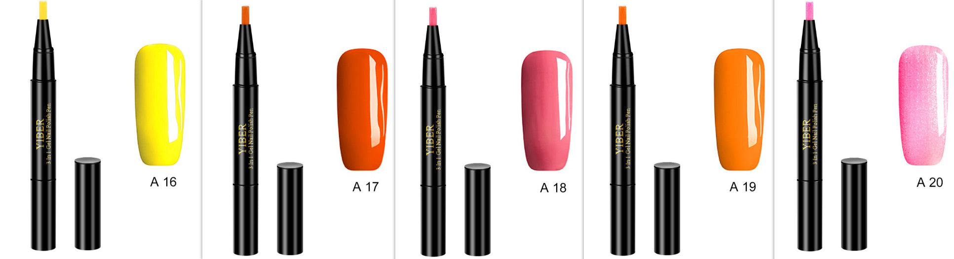 Yiber 5pcs Nail Polish Pen 3 In 1 One Step Glue Pen Multicolor