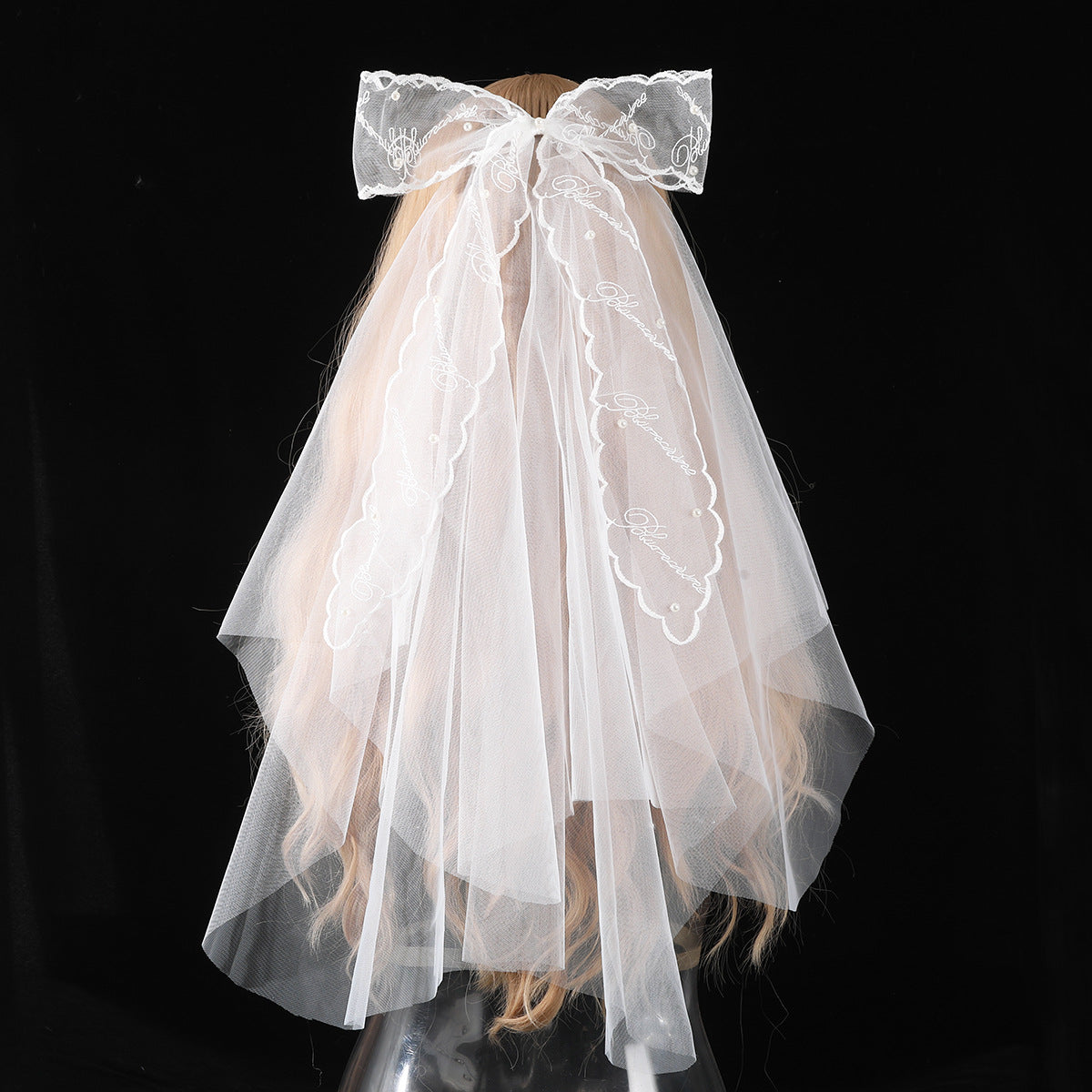 Ribbon Big Bow White Veil Hair Comb Wedding Bride
