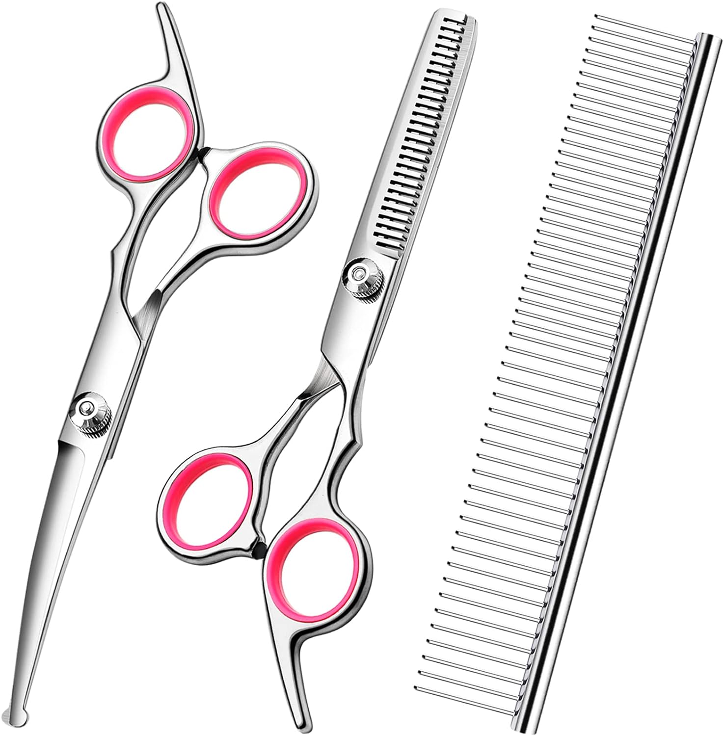 Dog Grooming Scissors With Safety Round Tips Stainless Steel Professional Dog Grooming Kit Thinning Curved Scissors And Comb For Dog Cat Pet