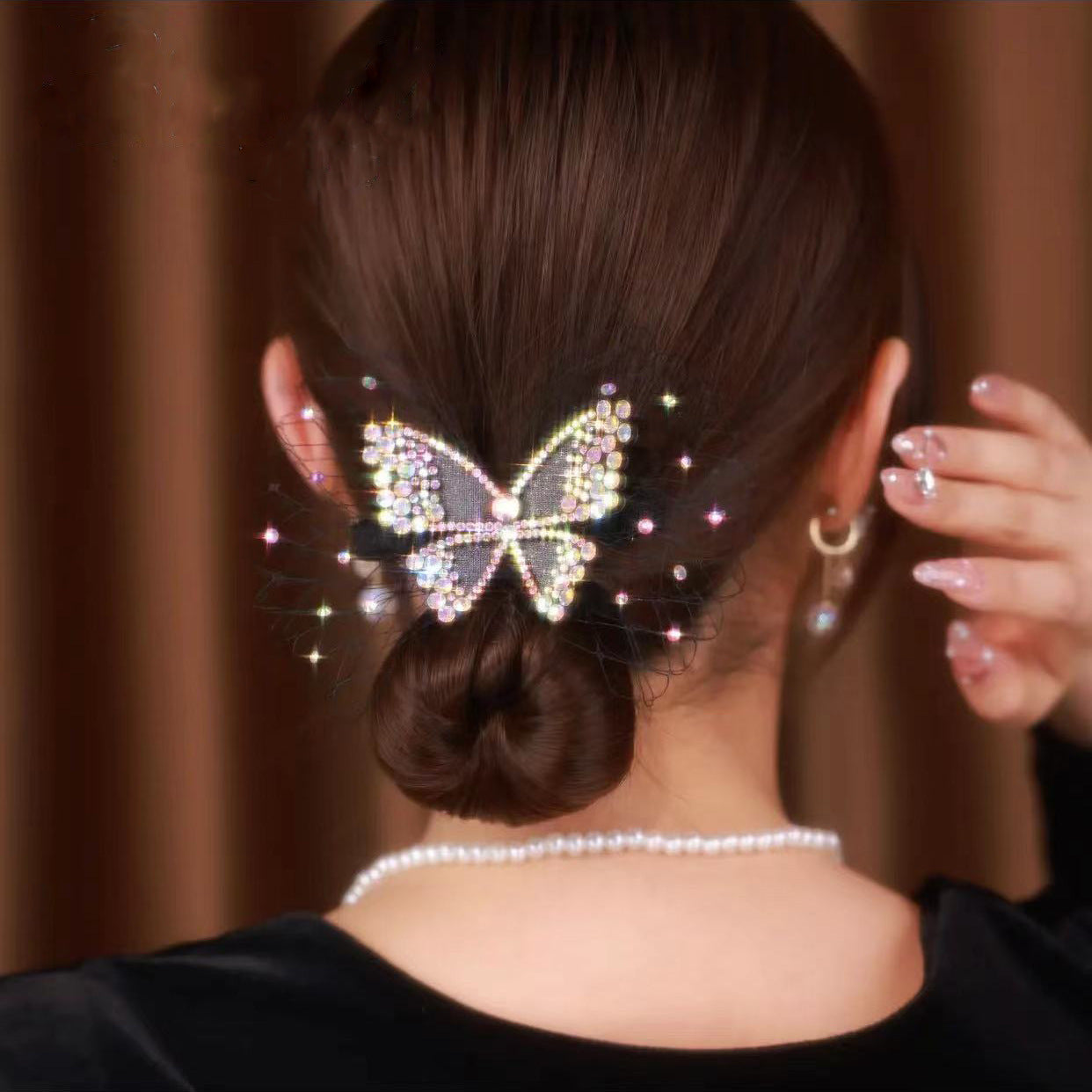 Mesh Micro Inlaid Color Diamond Butterfly Hairpin