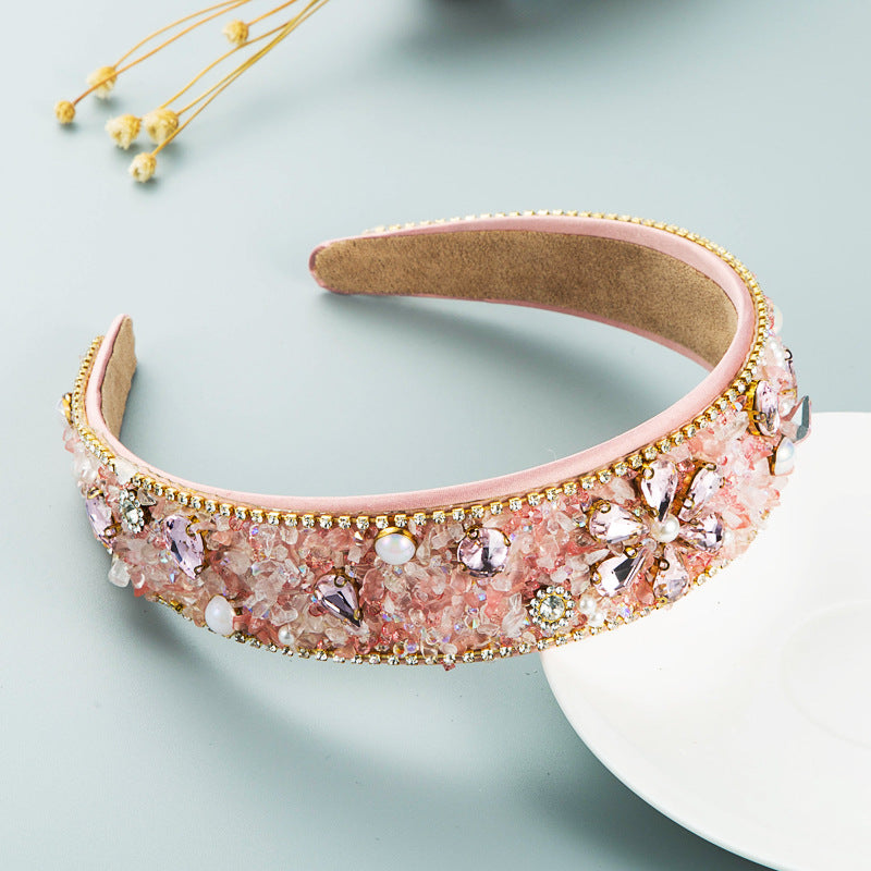 Diamond Resin Flower Cloth Wide Brim Headband