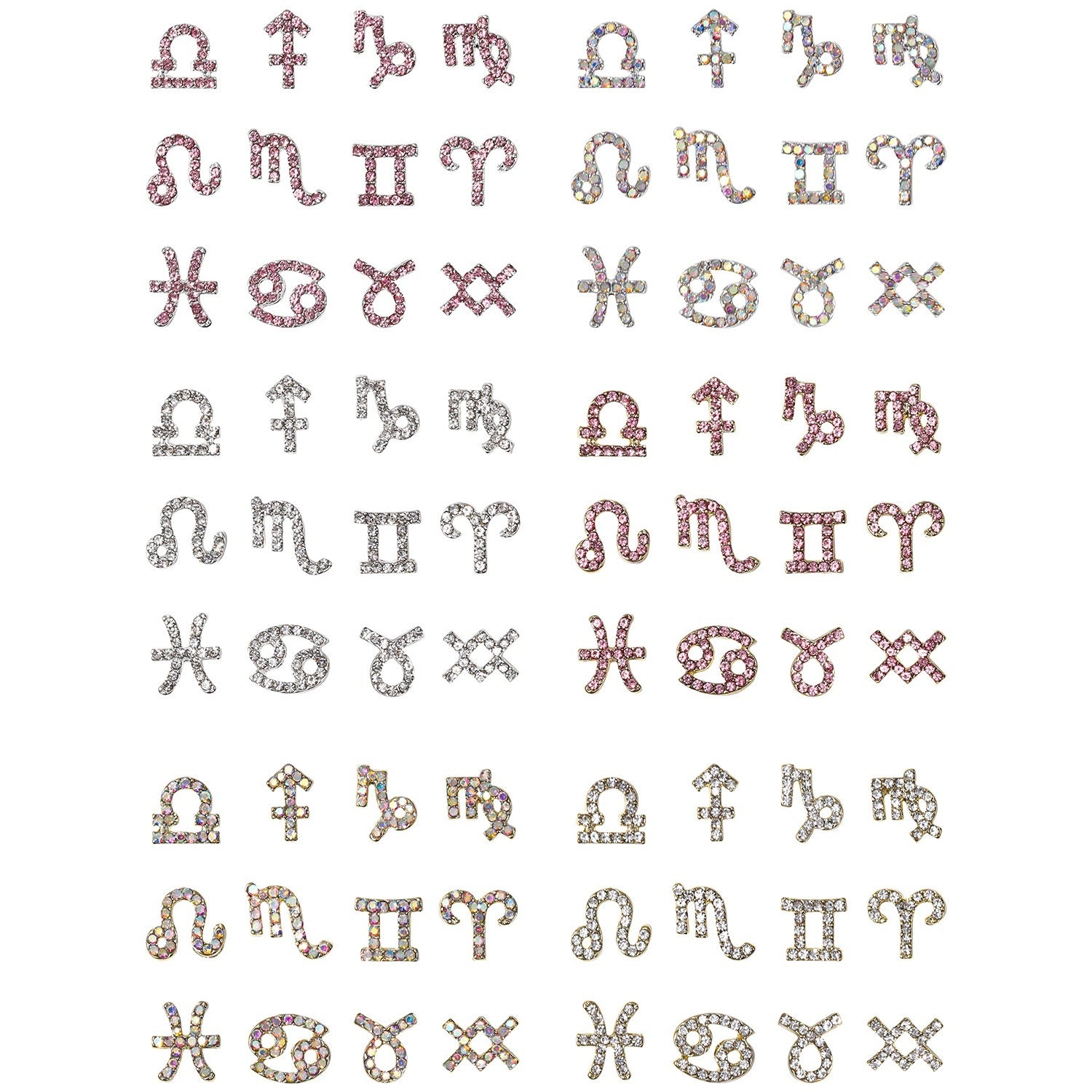 12 Zodiac Sign Nail Art Accessories Alloy Rhinestone 3D Nail Stickers For DIY Nail Decorations