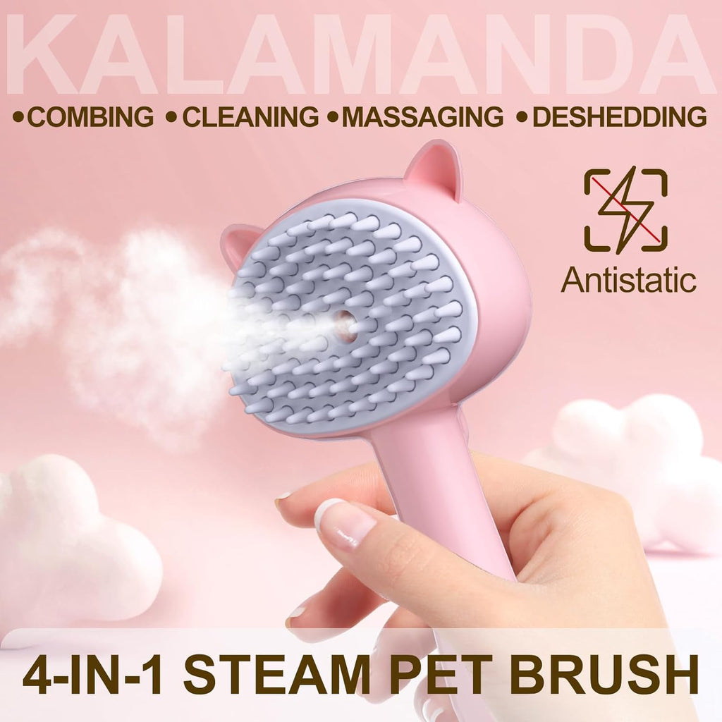 Cat Steam Brush 4 In 1 Steamy Cat Brush With Handle Rubber Pet Misting Brush With Release Button Dog Comb With Cleanser For Indoor Kittens Small Animals