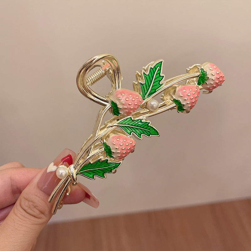 Female Simple And Cute Strawberry Hairpin Metal Clip