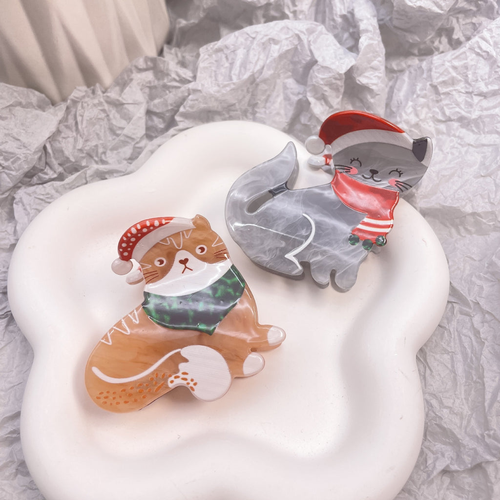 Animal Cat Christmas Acrylic Barrettes
