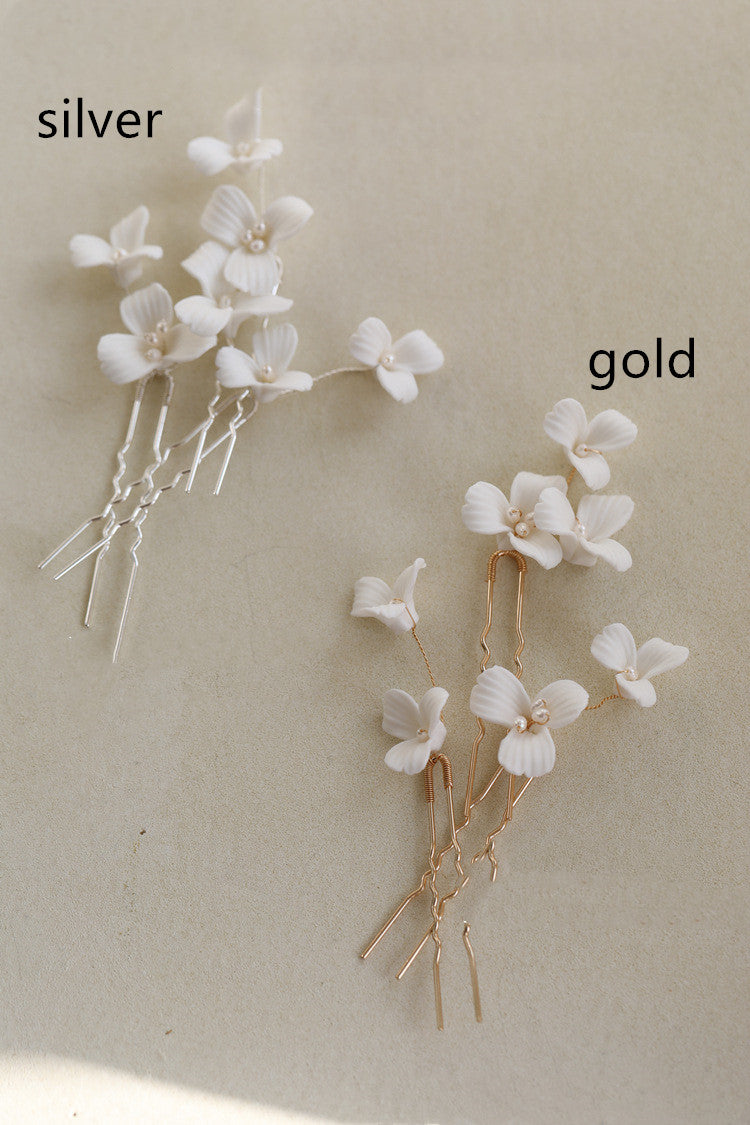 Ceramic Flower Combination Freshwater Pearl Hair Fork