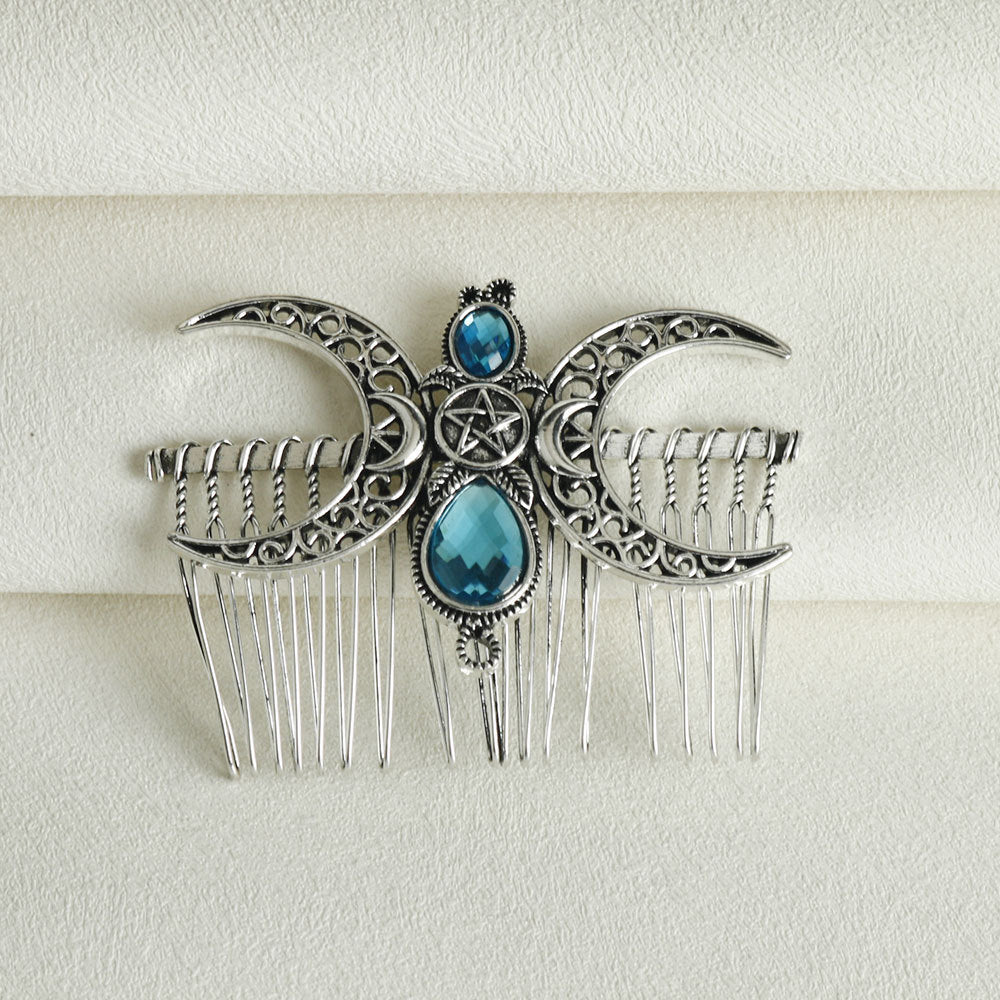 Blue Diamond Moon Hair Comb Lady Updo Plug Accessories Headdress