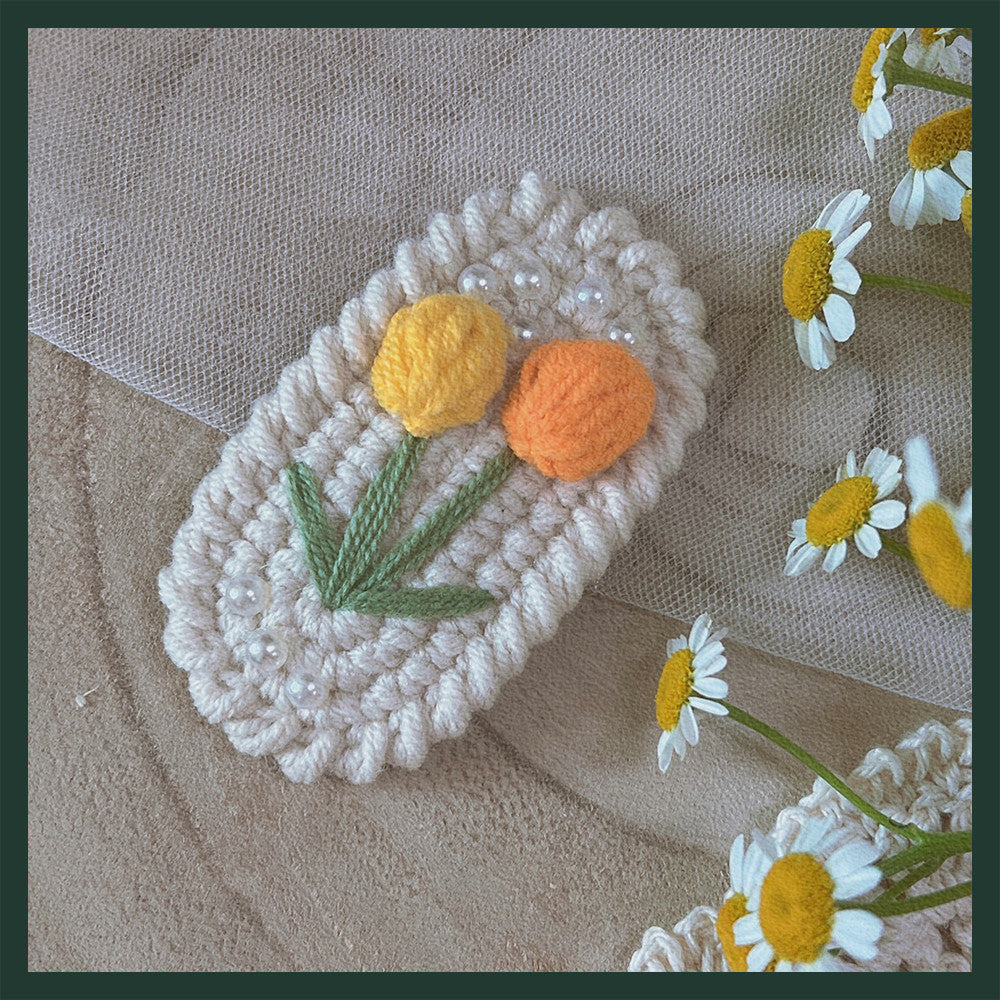 Hand Crocheted Yarn Weaving Vintage Embroidery Barrette