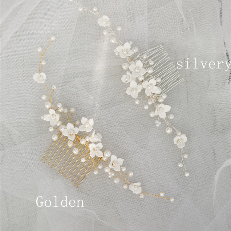 Ceramic Flower Hair Comb Gold Silver