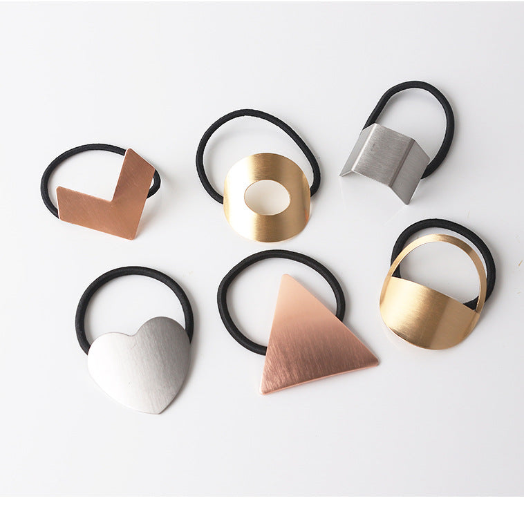 European And American Ins Cold Style Geometric Metal Brushed Hollow Hair Ring