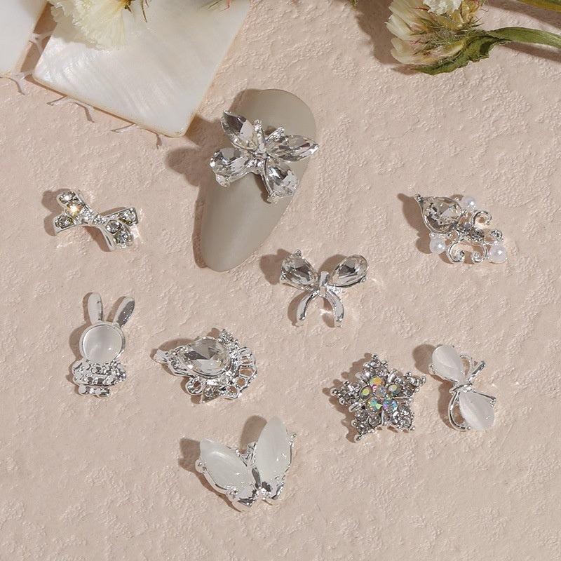 New Nail Beauty Butterfly Silver Metal Alloy Rhinestone DIY Ornament Accessories