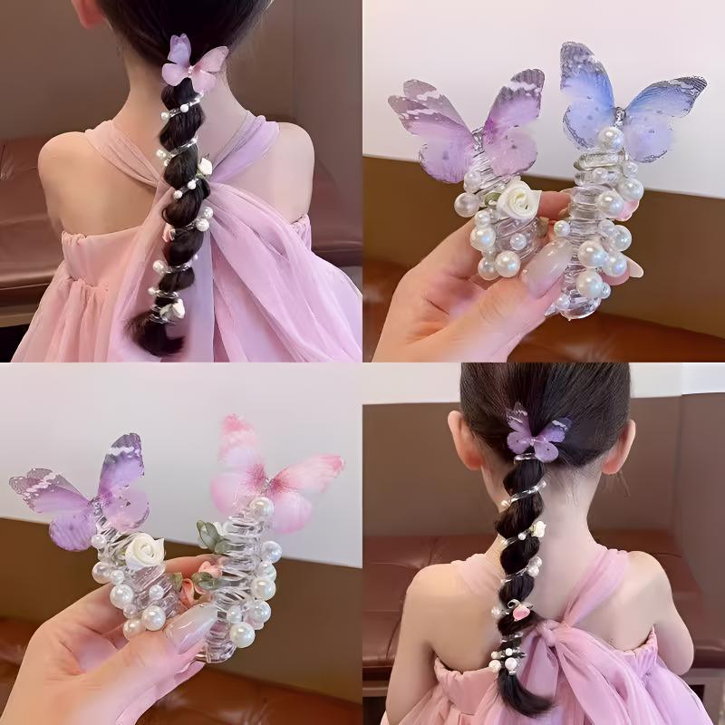 Children's Butterfly Pearl Phone Line Hair Ring Headdress