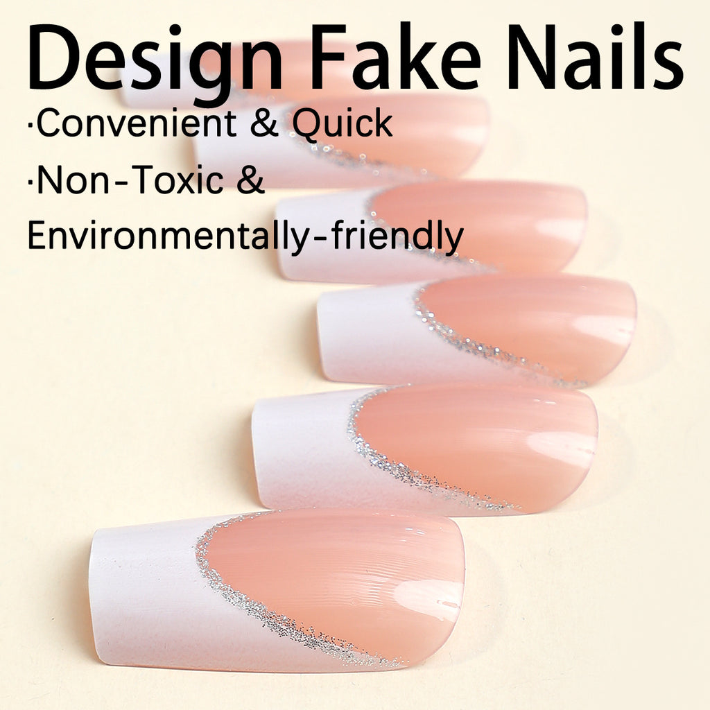 Popular Ready-made Rectangular French-style Wearable Nail Art