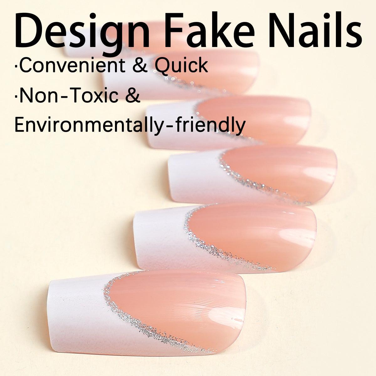 Popular Ready-made Rectangular French-style Wearable Nail Art